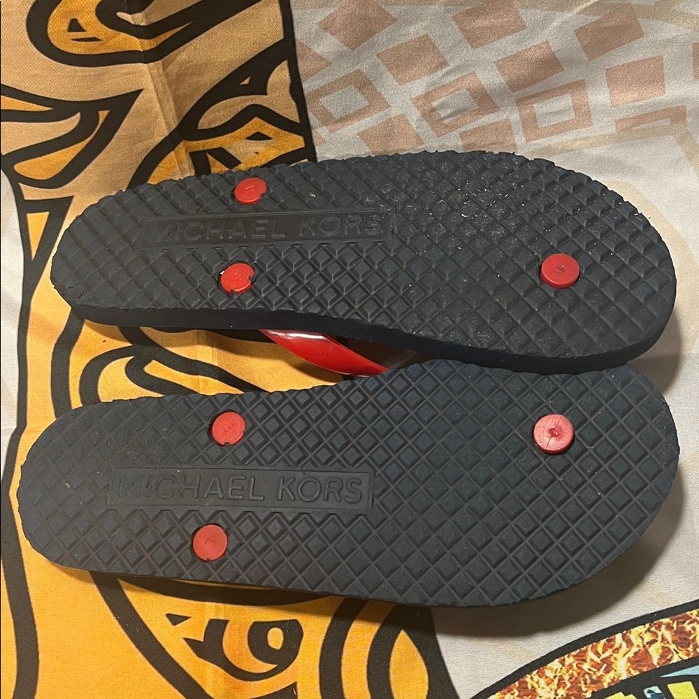 Michael Kors Red and Black Logo Flip Flops - Size 8 - Picture 7 of 9